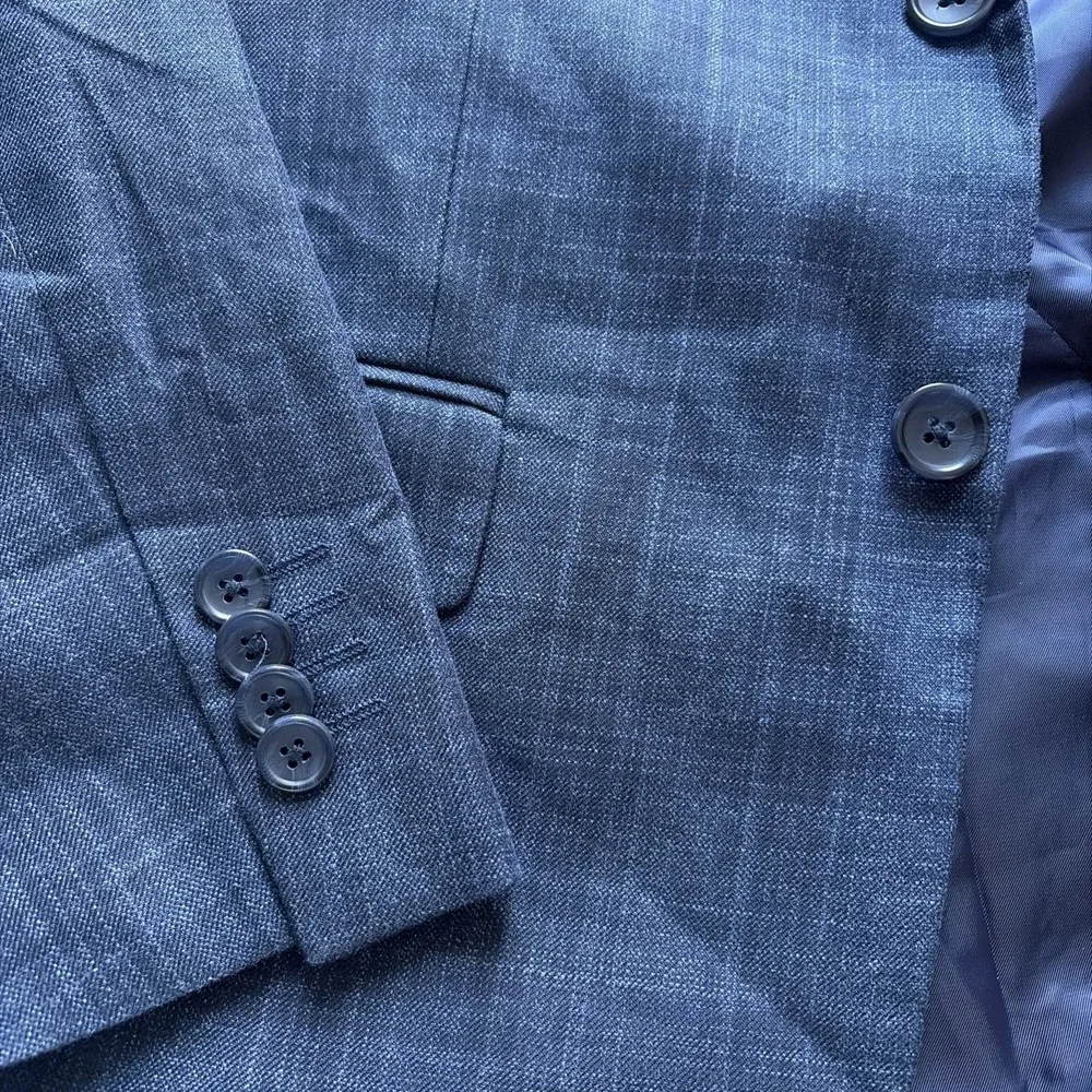 Banana Republic Sport Coat Blazer Men 42R Slim Fit Blue Cotton Poly Rayon Check